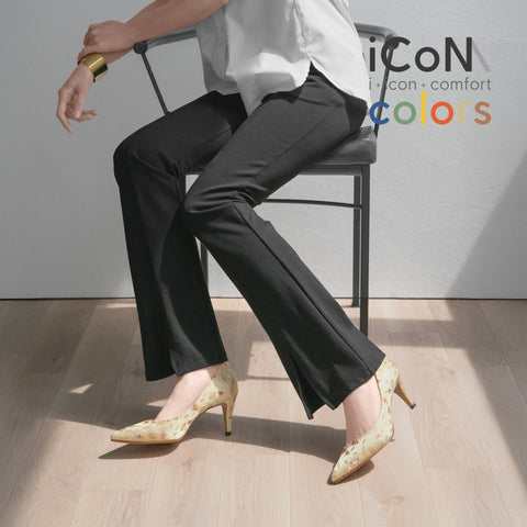 15%OFF：2025SS：iCoN COLORS：ポインテッドトゥ 和柄 パンプス（C76536）ベージュ花/mamian（マミアン）