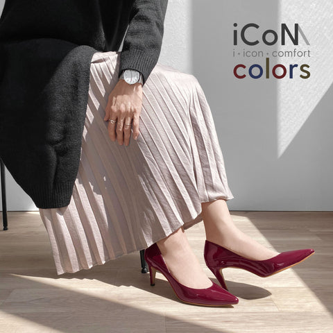 2024AW：iCoN COLORS：ポインテッドトゥ エナメル パンプス（C76531）ワインE/mamian（マミアン）