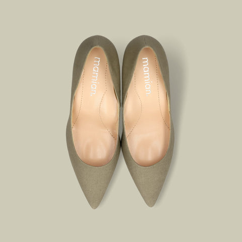 50%OFF：iCoN COLORS：ポインテッドトゥ リネン パンプス（C76535）SカーキL/mamian（マミアン）