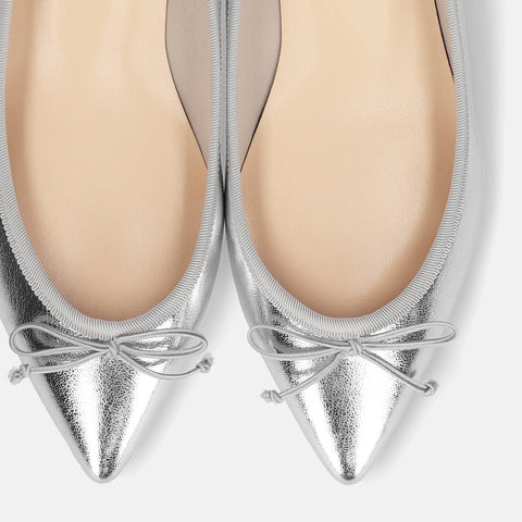 10% OFF: 2024SSBI: Pointed Toe Flat Ballet Shoes (1333) Silver