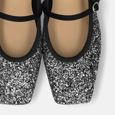 2025AW：スクエアトゥ メリージェーン フラット（m10310）シルバーグリッター/mamian（マミアン）