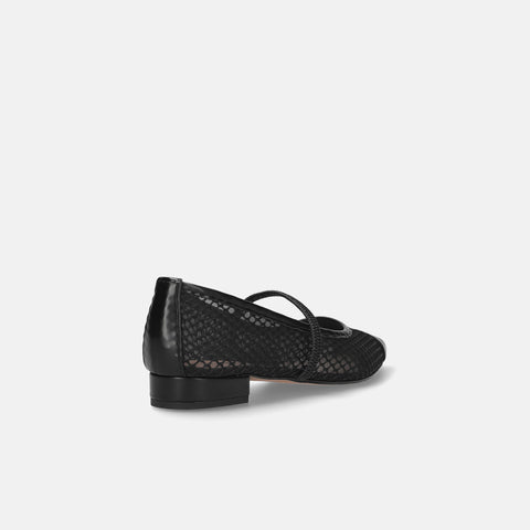 2025SS：甲ゴムストラップ チュールフラット（m17057）ブラックTU/mamian（マミアン）