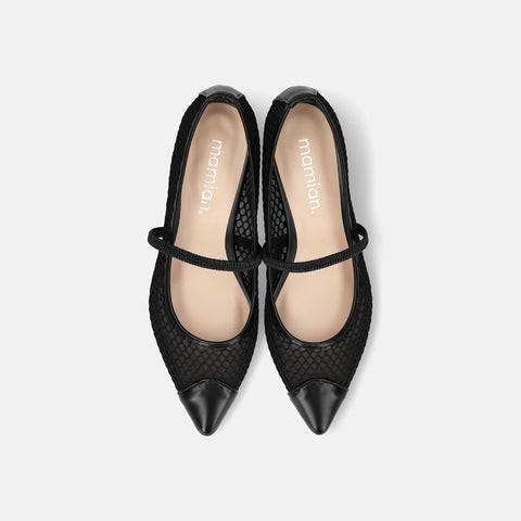 2025SS：甲ゴムストラップ チュールフラット（m17057）ブラックTU/mamian（マミアン）