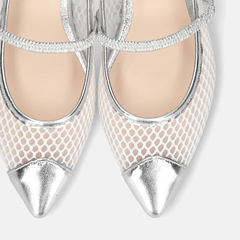 2025SS：甲ゴムストラップ チュールフラット（m17057）シルバーTU/mamian（マミアン）