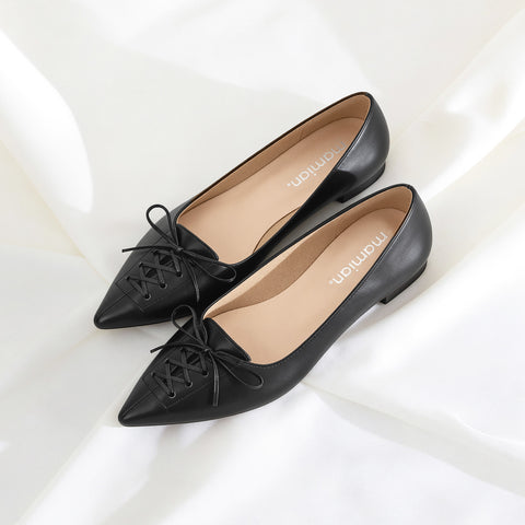 予約：2026SS：レースアップデザイン フラットシューズ（m17047）ブラック/mamian（マミアン）