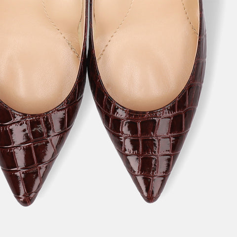 予約：2025AW：iCoN COLORS：ポインテッドトゥ クロコ型押し パンプス（C76534）ボルドーCR/mamian（マミアン）