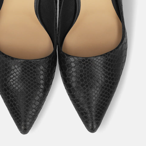 2025AW：サイドコンシャス デザイン パンプス（m45007）ブラックリザード/mamian（マミアン）