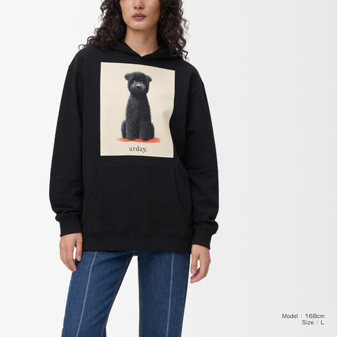 予約：urday【dog】アートワークスウェットプルパーカ（u-a-spk-0001-07）ブラック