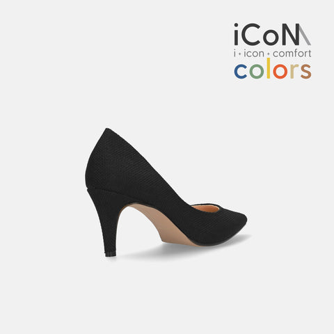 15%OFF：2025SS：iCoN COLORS：ポインテッドトゥ リネン パンプス（C76535）ブラックL/mamian（マミアン）